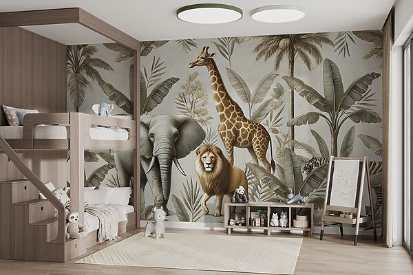 Papier peint avec des animaux et des plantes Papier peint avec des animaux et des plantes