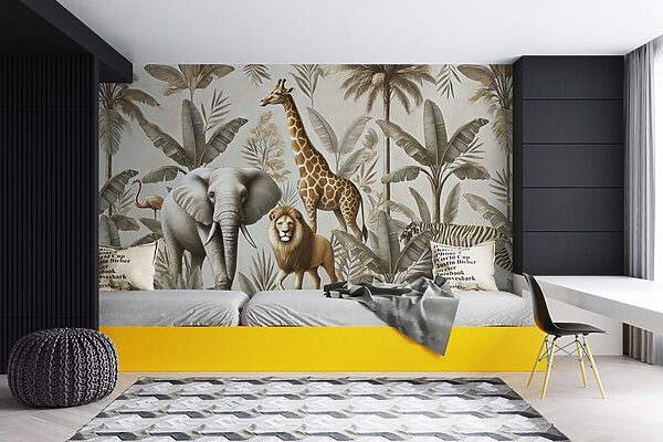 Papier peint avec des animaux et des plantes Papier peint avec des animaux et des plantes