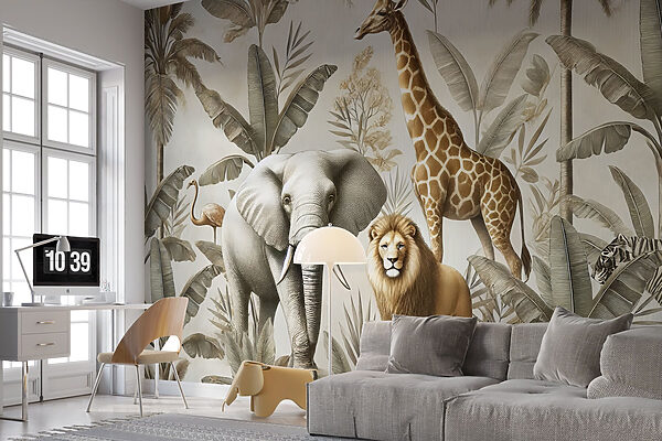Papier peint avec des animaux et des plantes Papier peint avec des animaux et des plantes