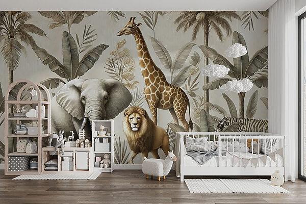 Papier peint avec des animaux et des plantes Papier peint avec des animaux et des plantes