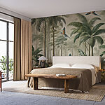 Papier peint Peinture murale d'oiseaux volant au-dessus d'une forêt