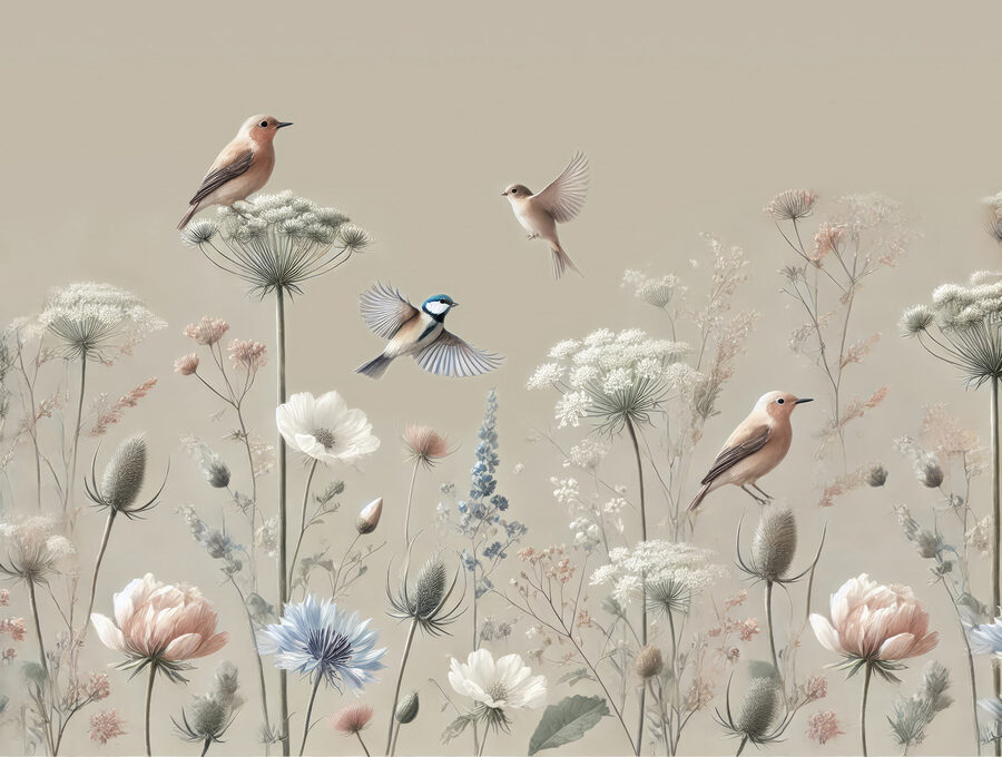 Oiseaux sur les fleurs et les plantes