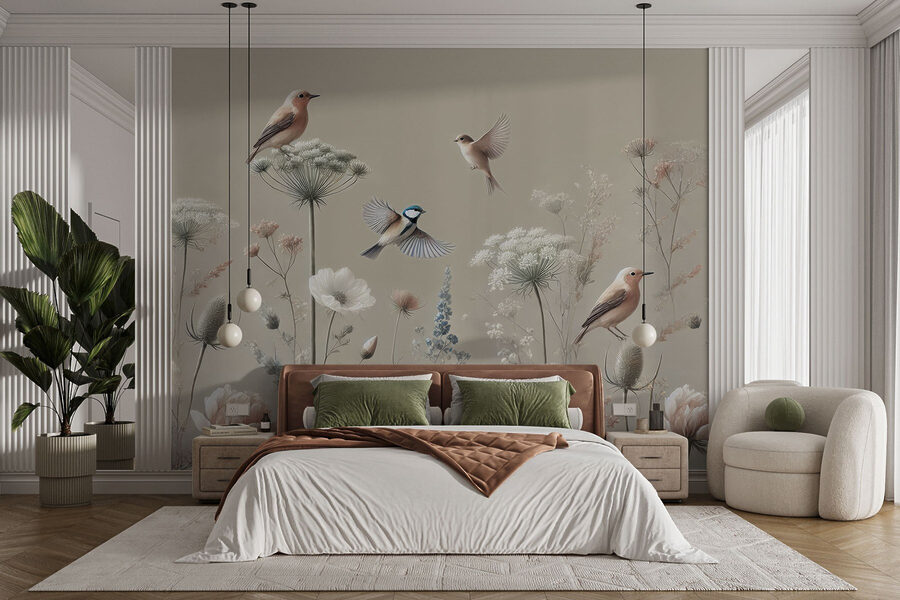 Oiseaux sur les fleurs et les plantes