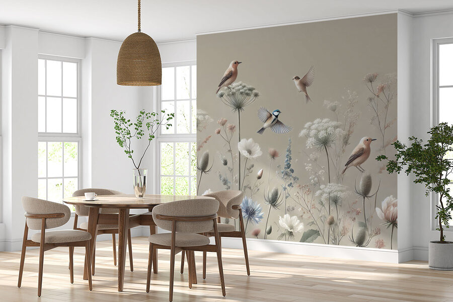 Oiseaux sur les fleurs et les plantes