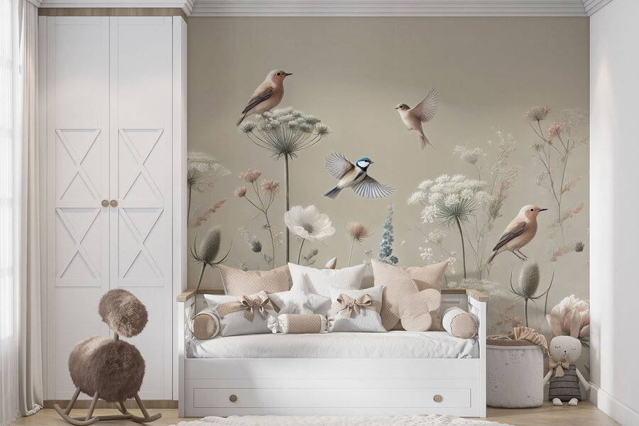 Oiseaux sur les fleurs et les plantes