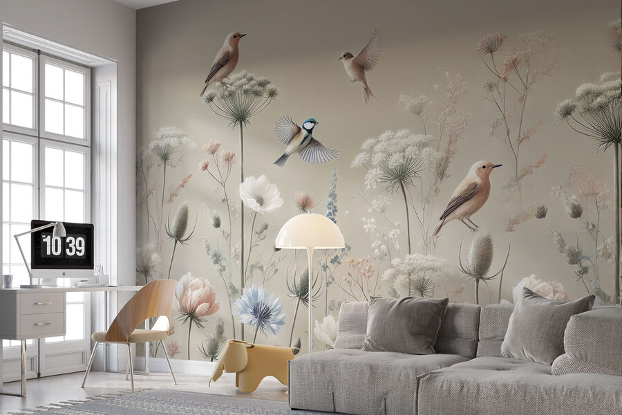 Oiseaux sur les fleurs et les plantes
