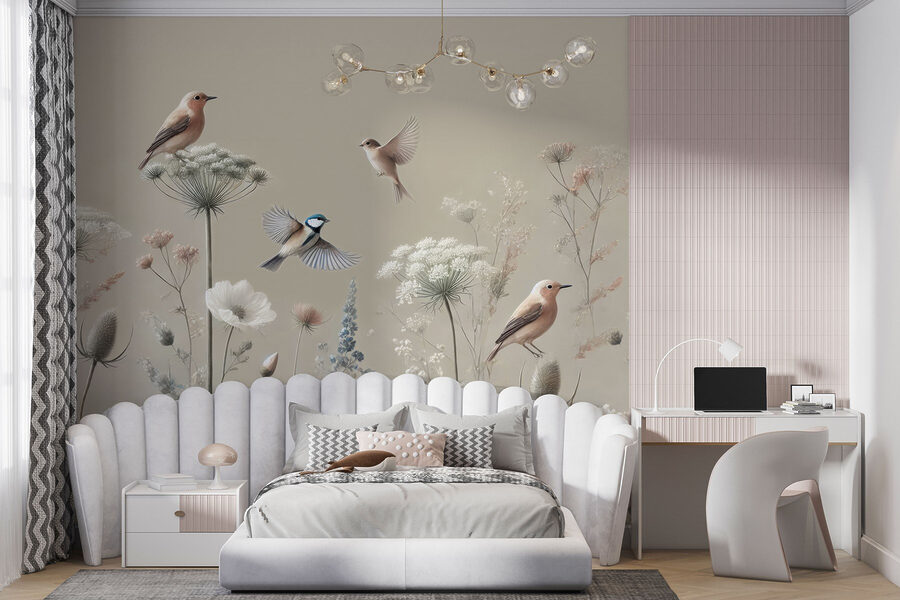 Oiseaux sur les fleurs et les plantes