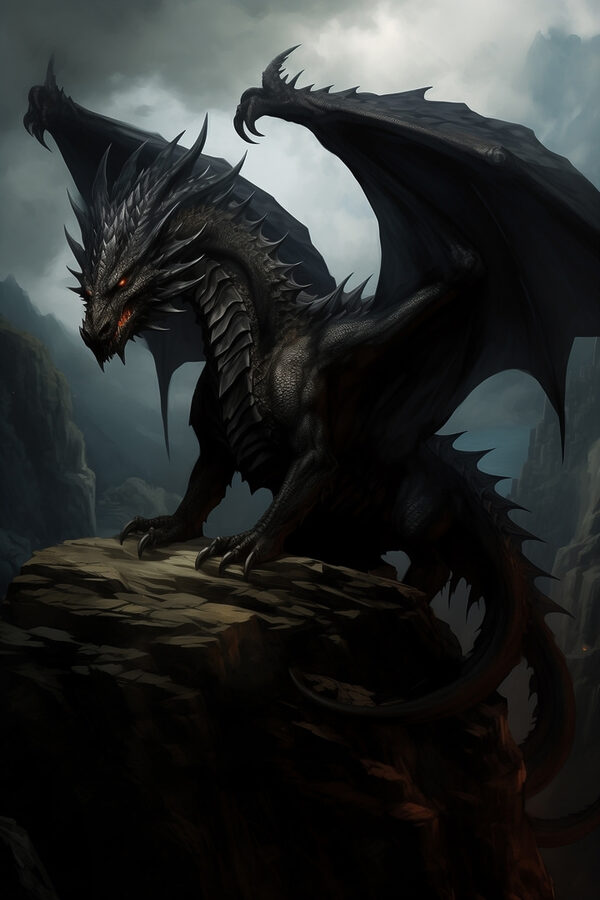 Dragon noir sur un rocher Dragon noir sur un rocher