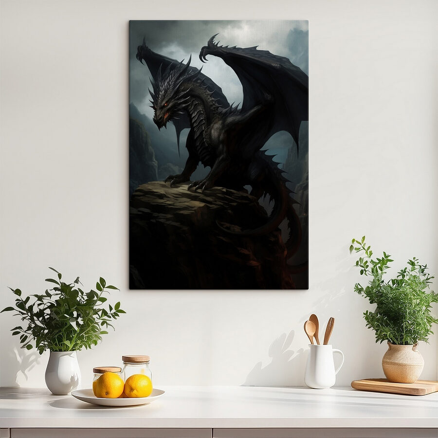 Dragon noir sur un rocher