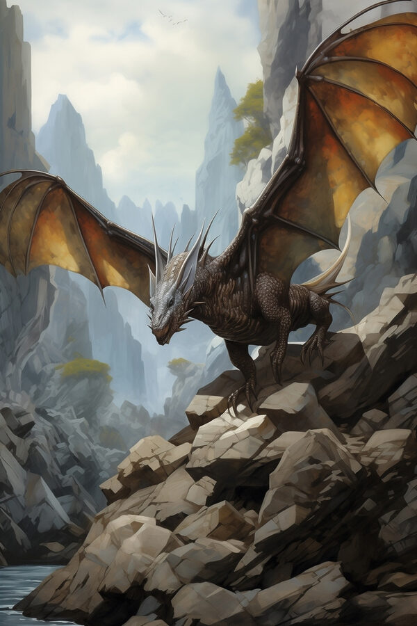Dragon sur une colline rocheuse Dragon sur une colline rocheuse