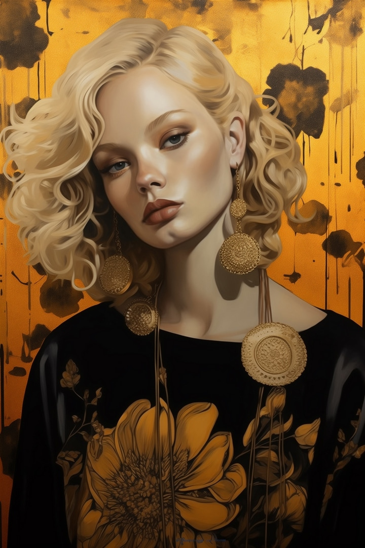 Femme aux cheveux blonds bouclés et aux grandes boucles d'oreilles