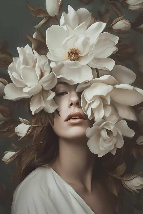 Femme avec des fleurs autour du visage Femme avec des fleurs autour du visage