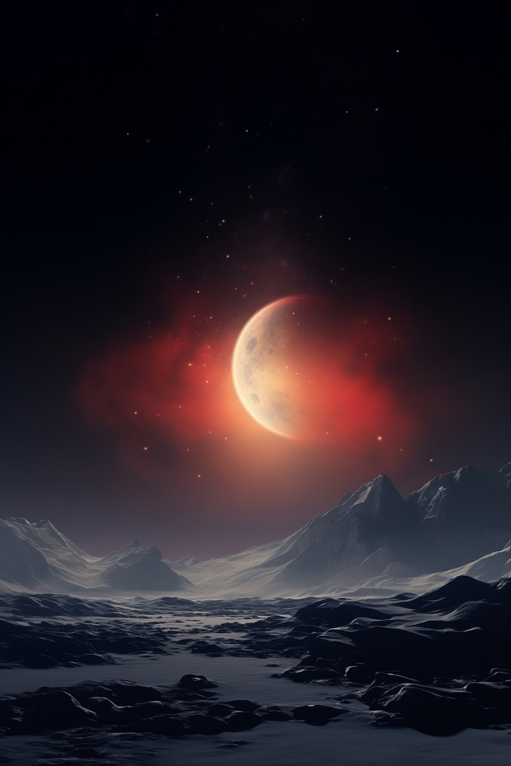 Lune dans le ciel au-dessus des montagnes