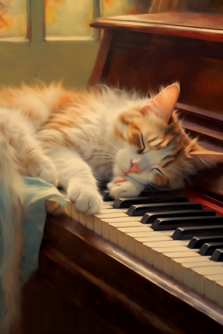 Chat dormant sur un piano Chat dormant sur un piano