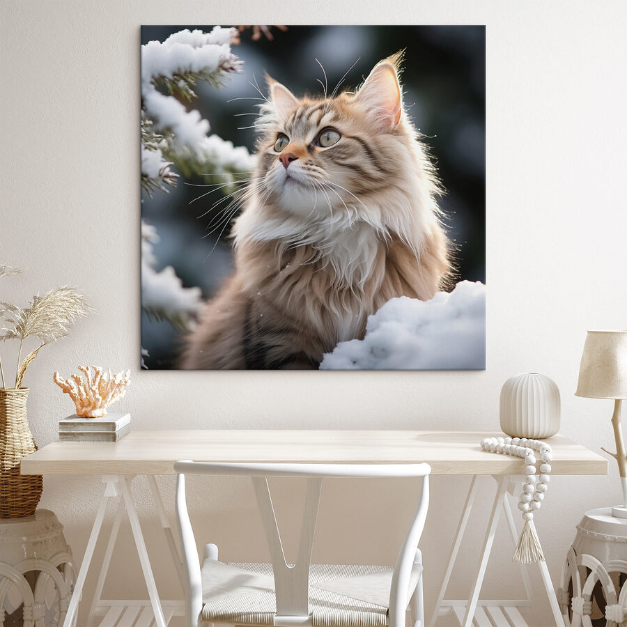 Chat assis dans la neige