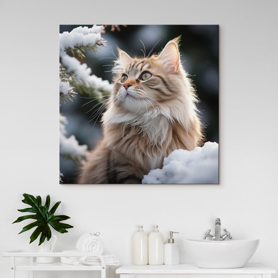 Chat assis dans la neige