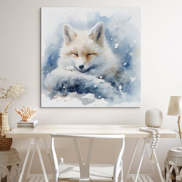 Aquarelle d'un renard couché dans la neige Aquarelle d'un renard couché dans la neige
