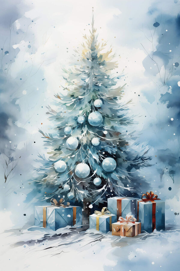Aquarelle d'un arbre de Noël avec des cadeaux Aquarelle d'un arbre de Noël avec des cadeaux