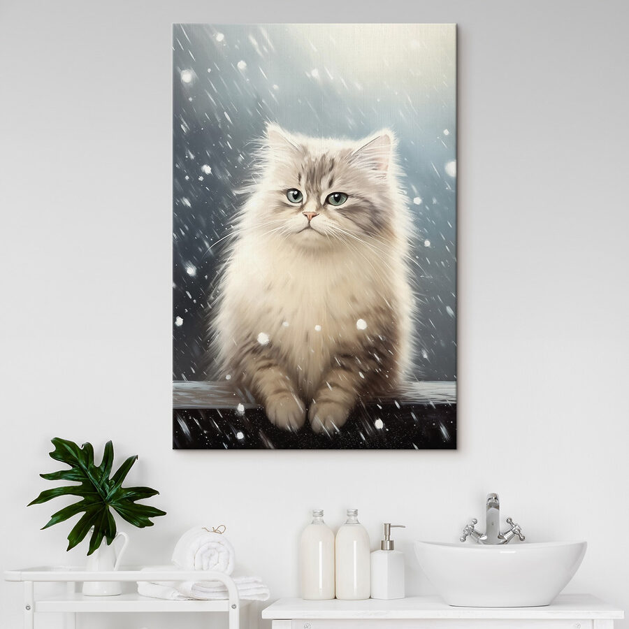 Chat assis dans la neige