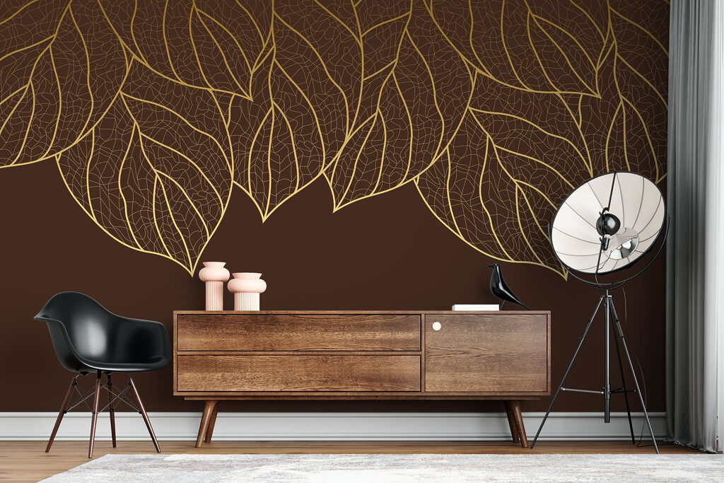 Group of leaves on a brown background