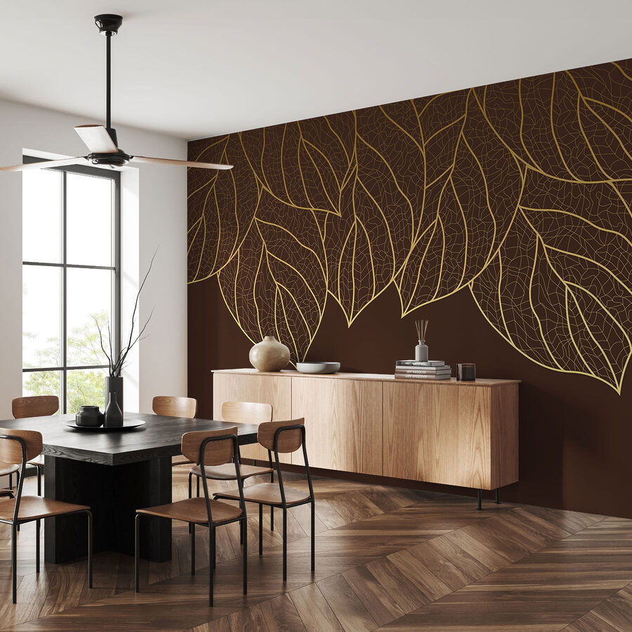 Groupe de feuilles sur fond brun