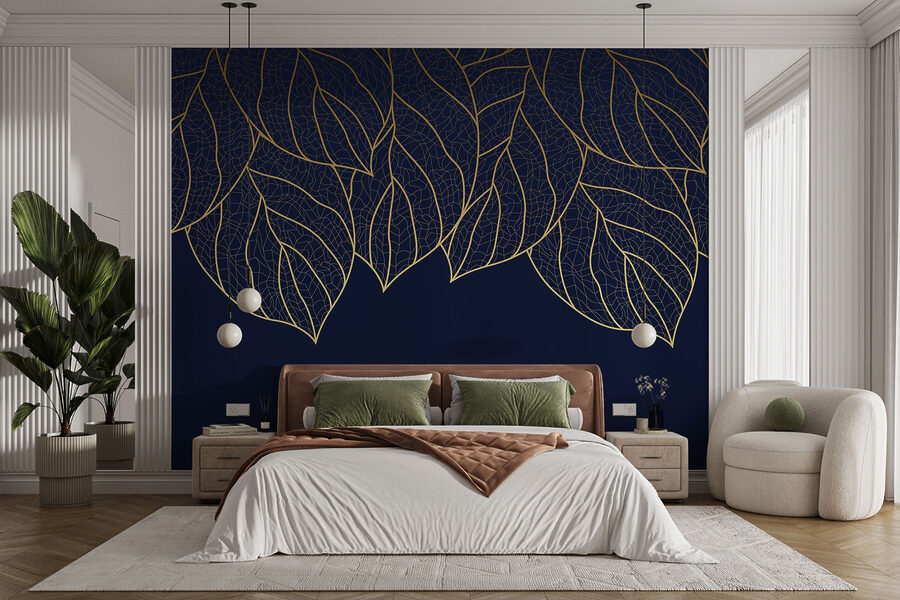Motif élégant de feuilles sur fond sombre
