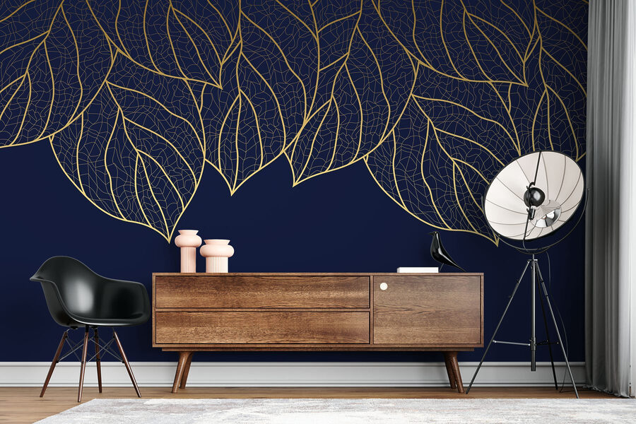 Motif élégant de feuilles sur fond sombre