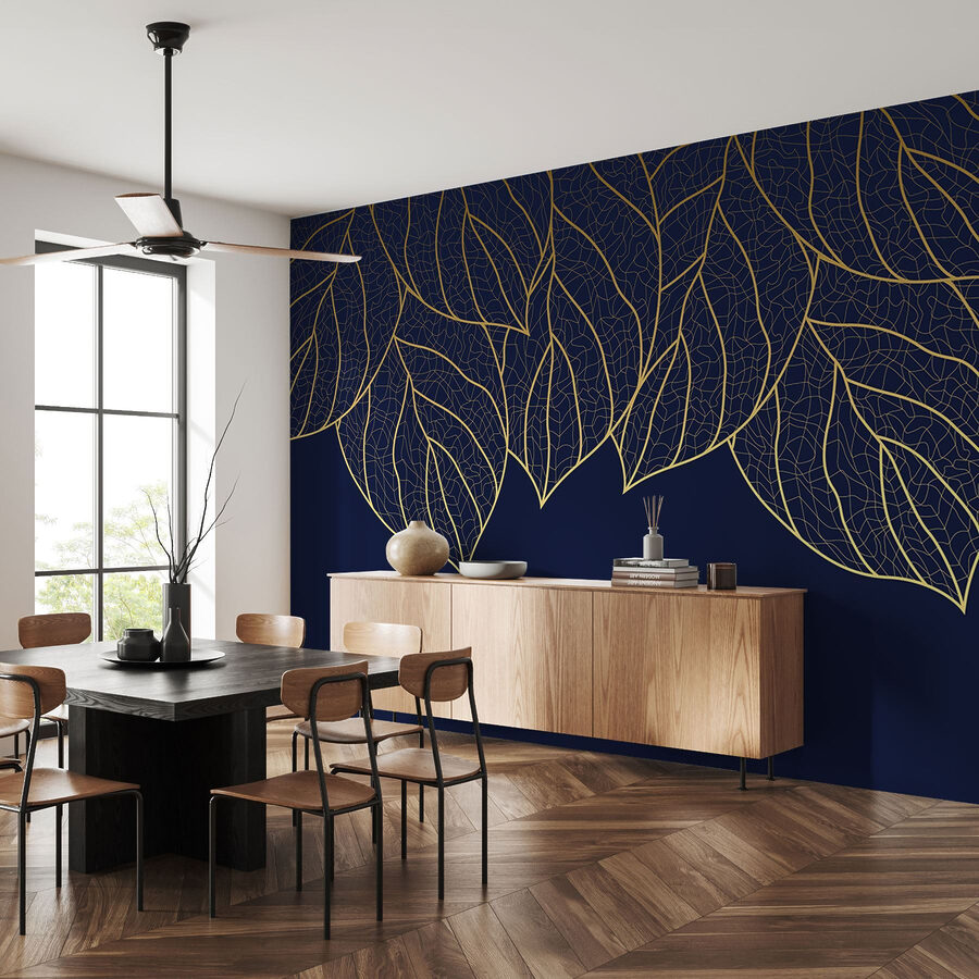 Motif élégant de feuilles sur fond sombre
