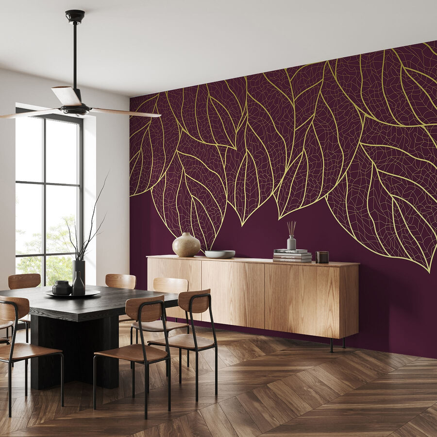 Feuilles élégantes sur fond marron foncé