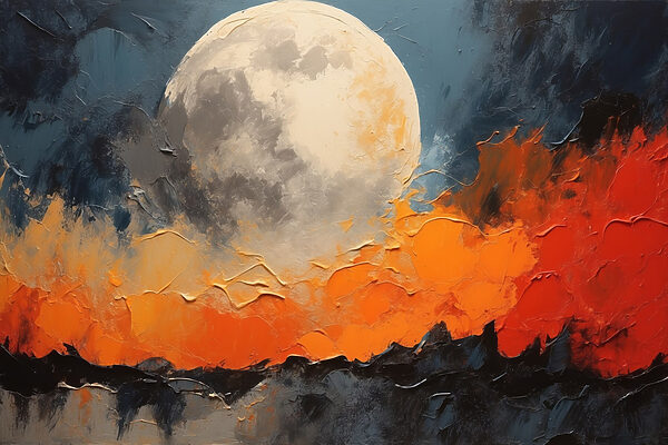 Peinture d'une lune et d'un feu Peinture d'une lune et d'un feu
