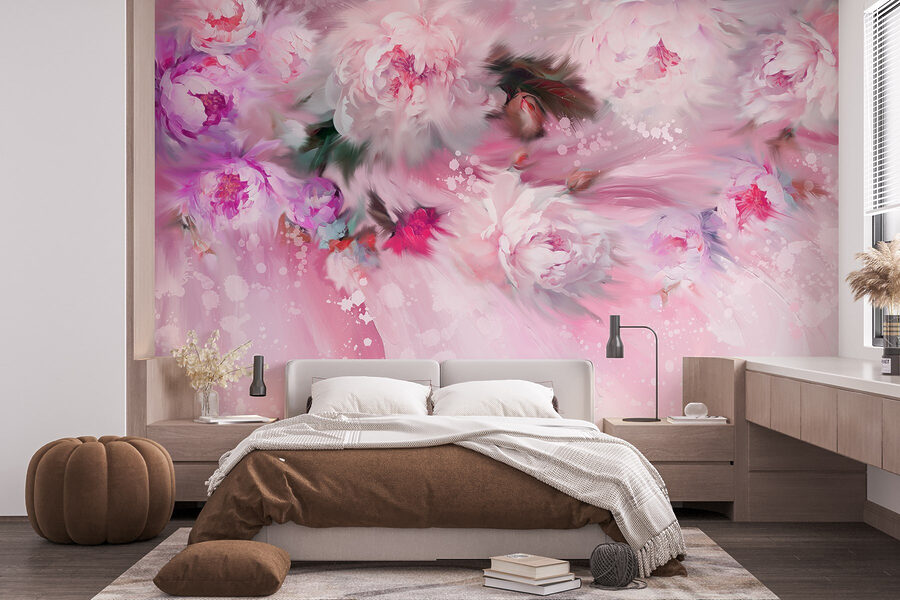 Peinture de fleurs sur fond rose
