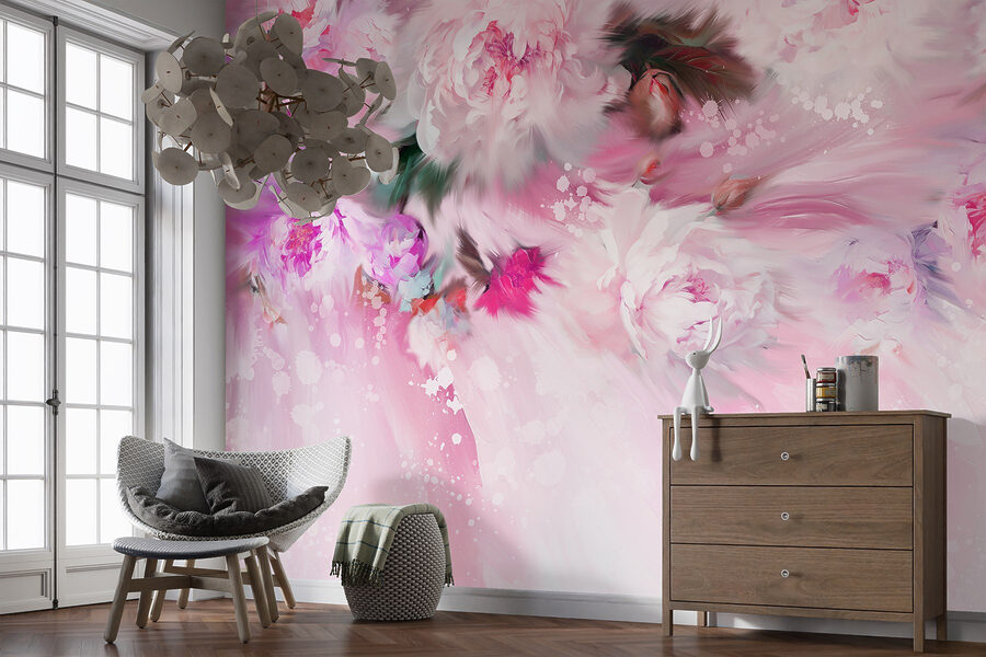 Peinture de fleurs sur fond rose