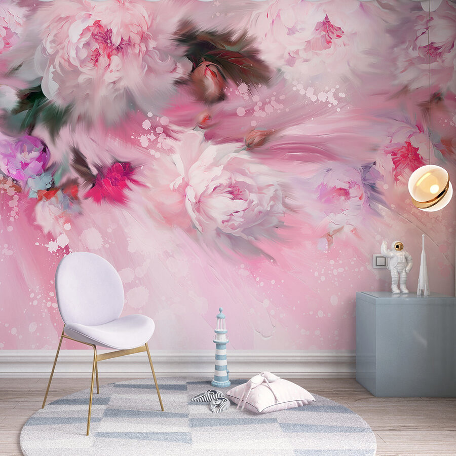 Peinture de fleurs sur fond rose