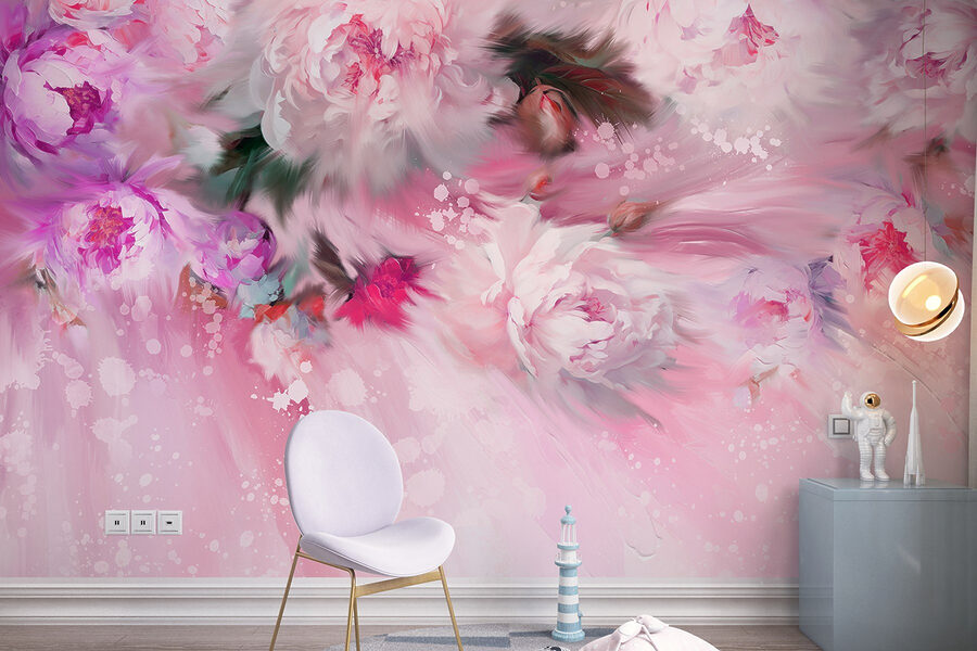 Peinture de fleurs sur fond rose