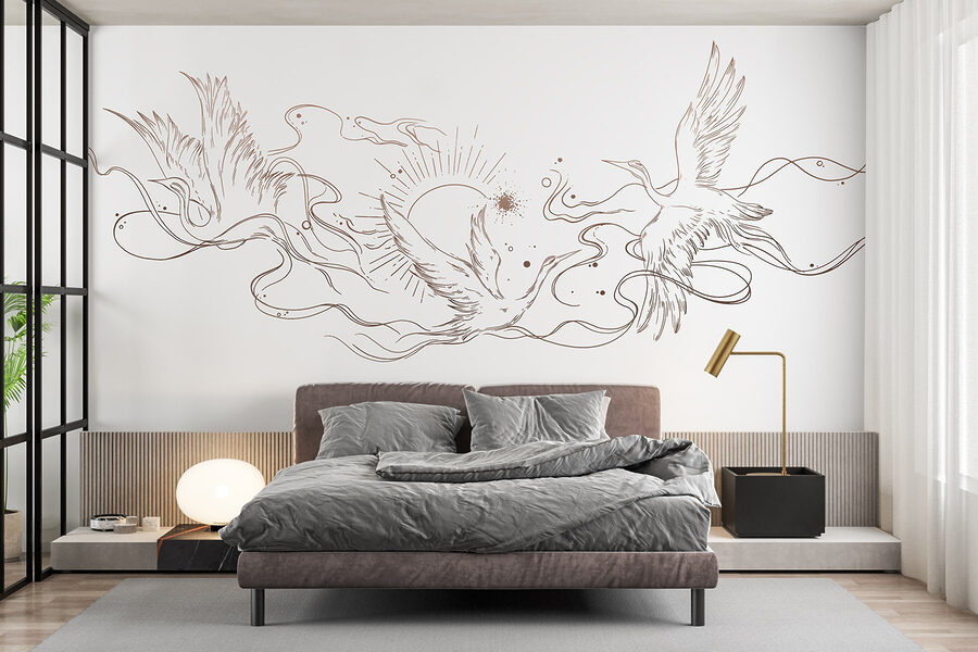 Dessin d'oiseaux et de soleil