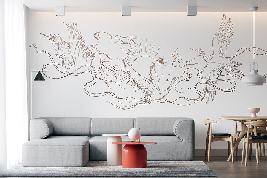 Dessin d'oiseaux et de soleil