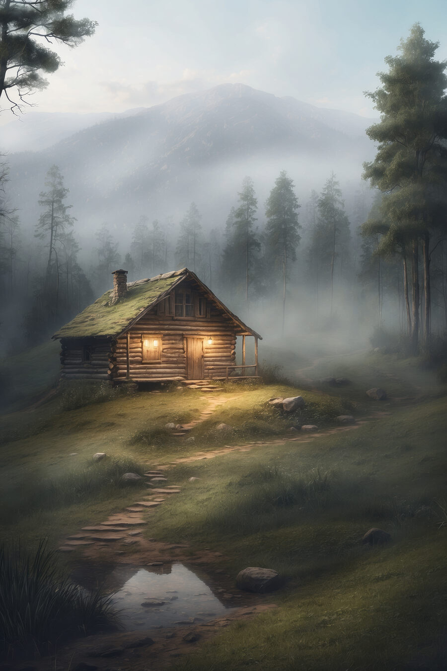 Cabane en rondins dans les bois
