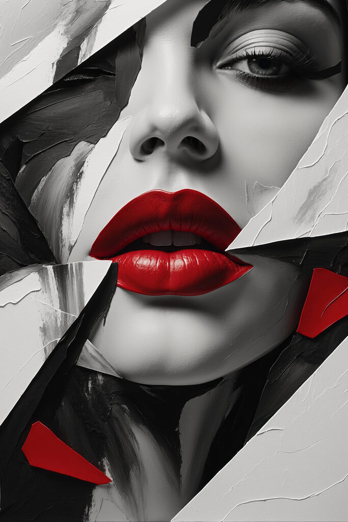 Red lips amidst abstract design Red lips amidst abstract design