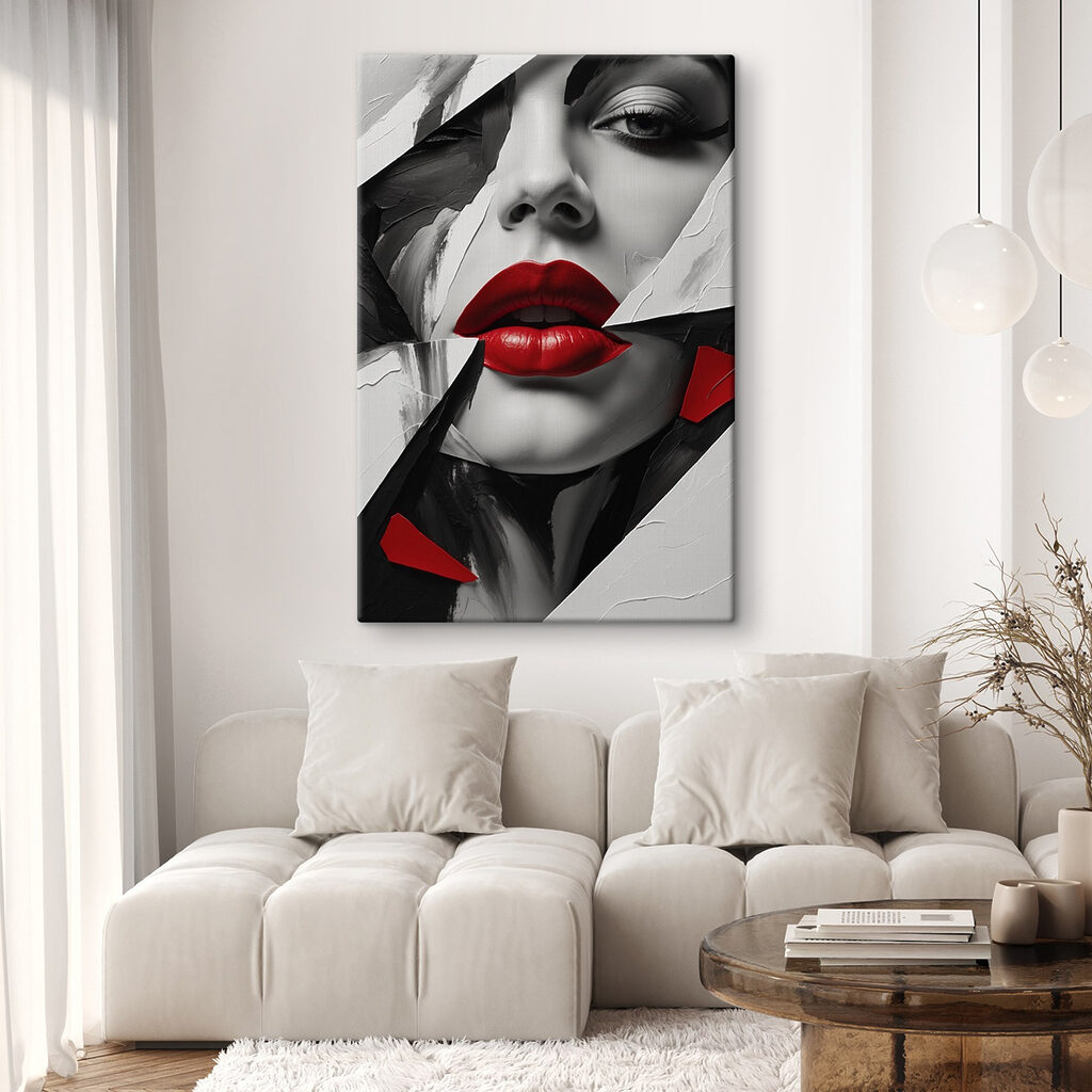 Red lips amidst abstract design Red lips amidst abstract design