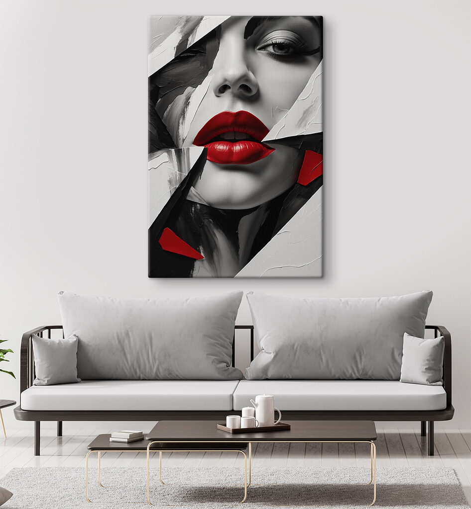 Red lips amidst abstract design Red lips amidst abstract design