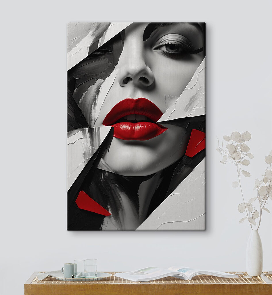 Red lips amidst abstract design Red lips amidst abstract design