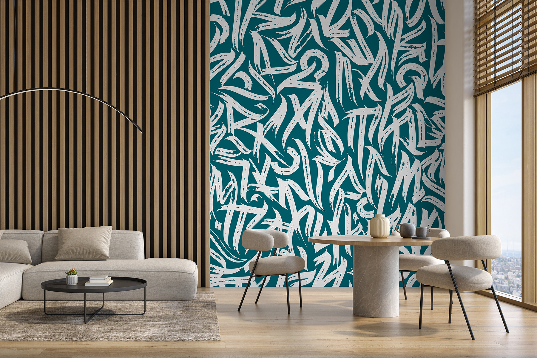 Papier peint Motif de lignes blanches sur fond bleu : u99085v2 - Tapeko.fr