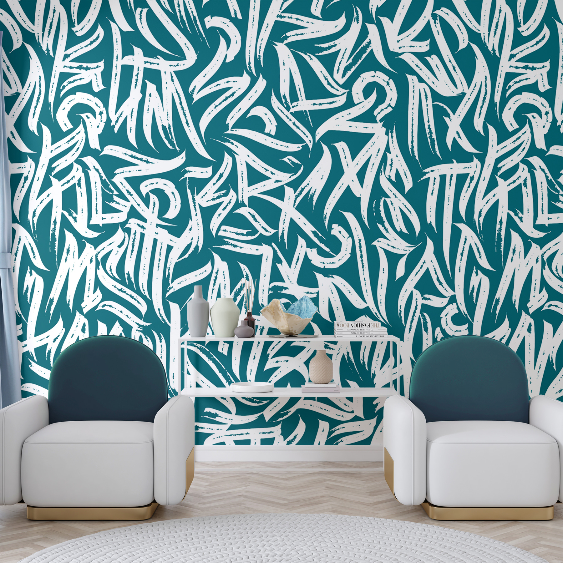 Papier peint Motif de lignes blanches sur fond bleu : u99085v2 - Tapeko.fr