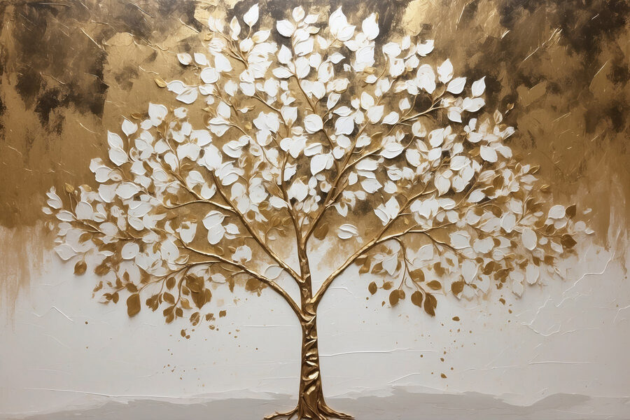 Peinture d'un arbre aux feuilles blanches