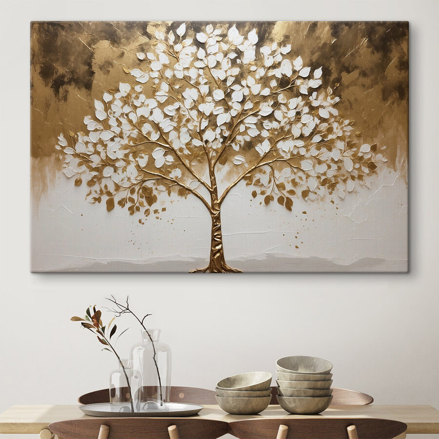 Peinture d'un arbre aux feuilles blanches