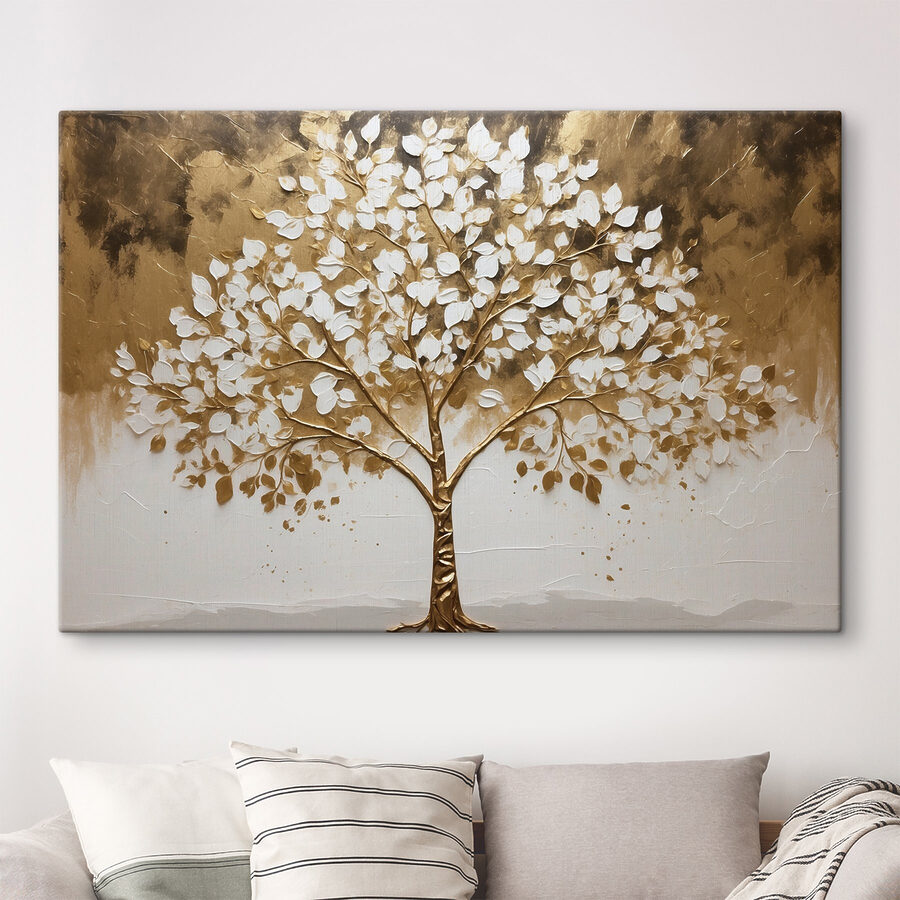 Peinture d'un arbre aux feuilles blanches