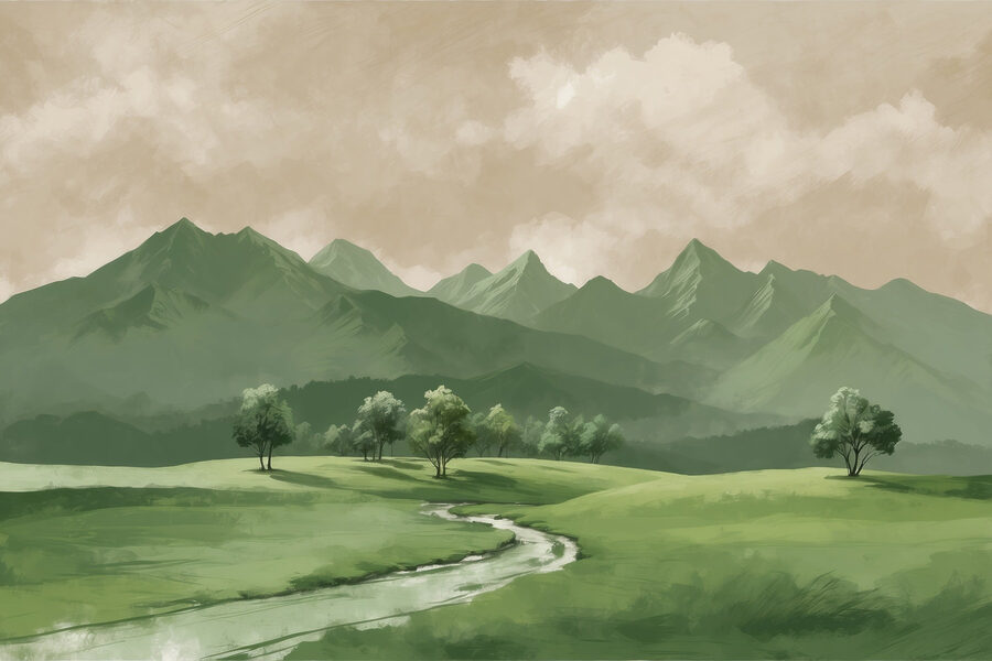 Rivière traversant une vallée avec des arbres et des montagnes