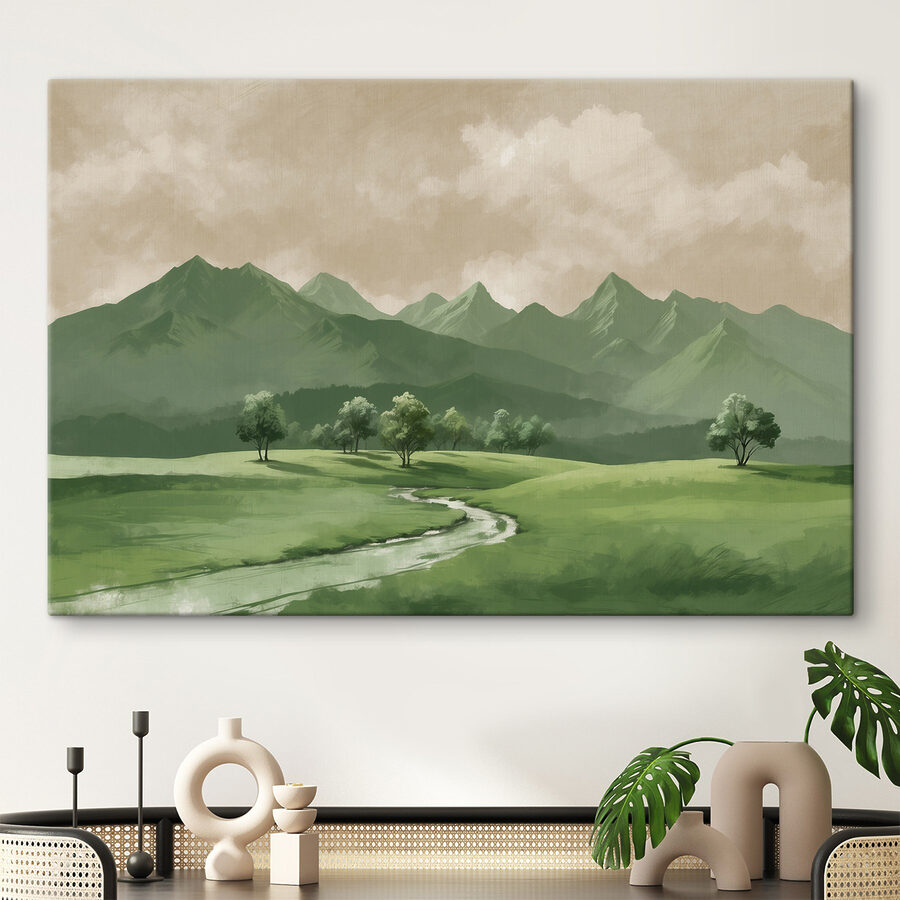 Rivière traversant une vallée avec des arbres et des montagnes