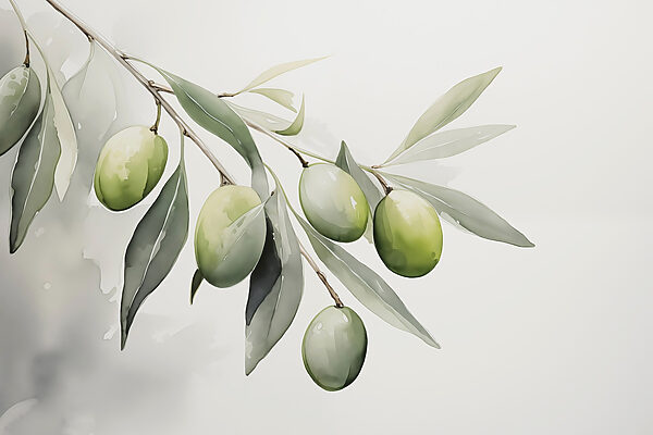 Branche avec des fruits verts et des feuilles Branche avec des fruits verts et des feuilles