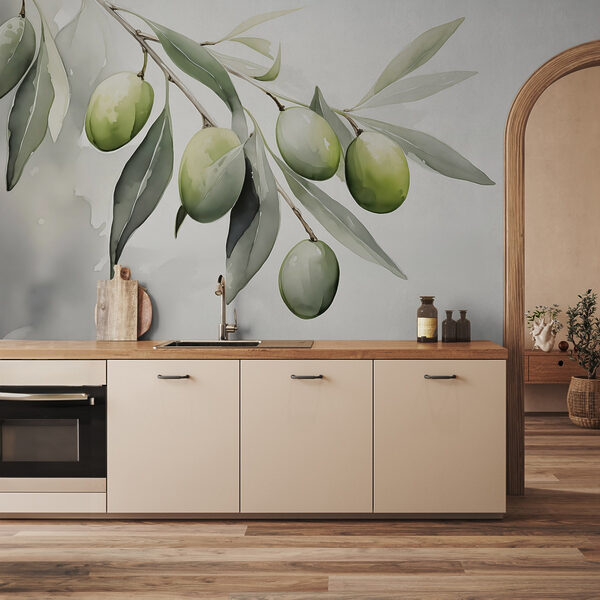 Branche avec des fruits verts et des feuilles Branche avec des fruits verts et des feuilles